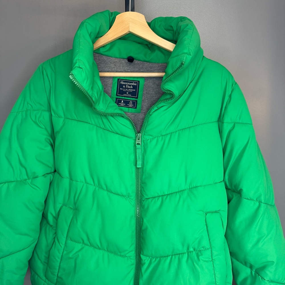 Abercrombie & Fitch Green‎ Cropped Puffer Jacket Zip Quilted Medium - Picture 3 of 13
